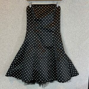 Jessica McClintock Gunne Sax Dress Black Polka Dot Strapless Pin Up Women 9 / 10